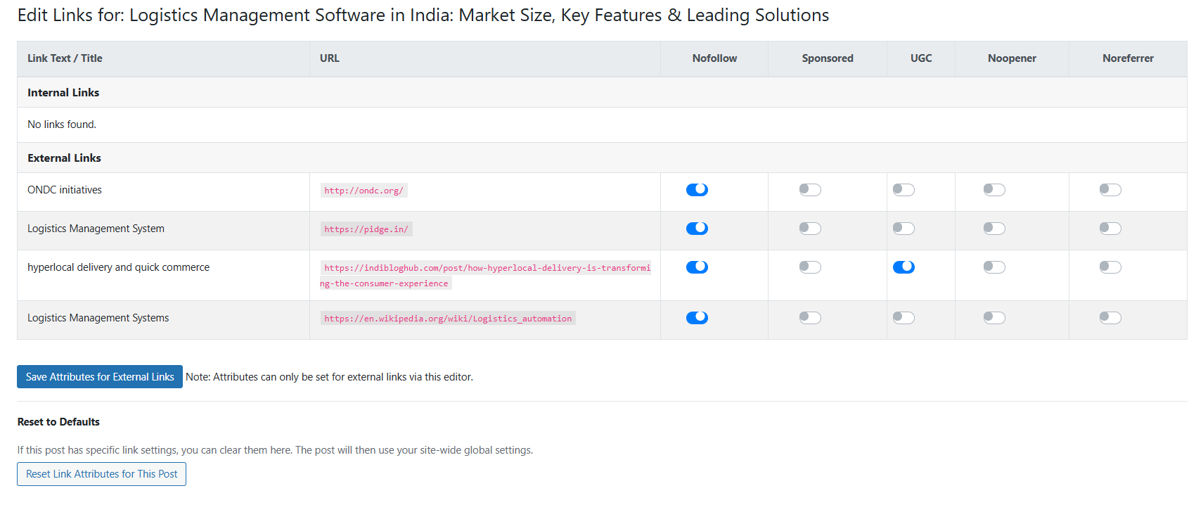 Link Manager   Manager post attribute value at single place