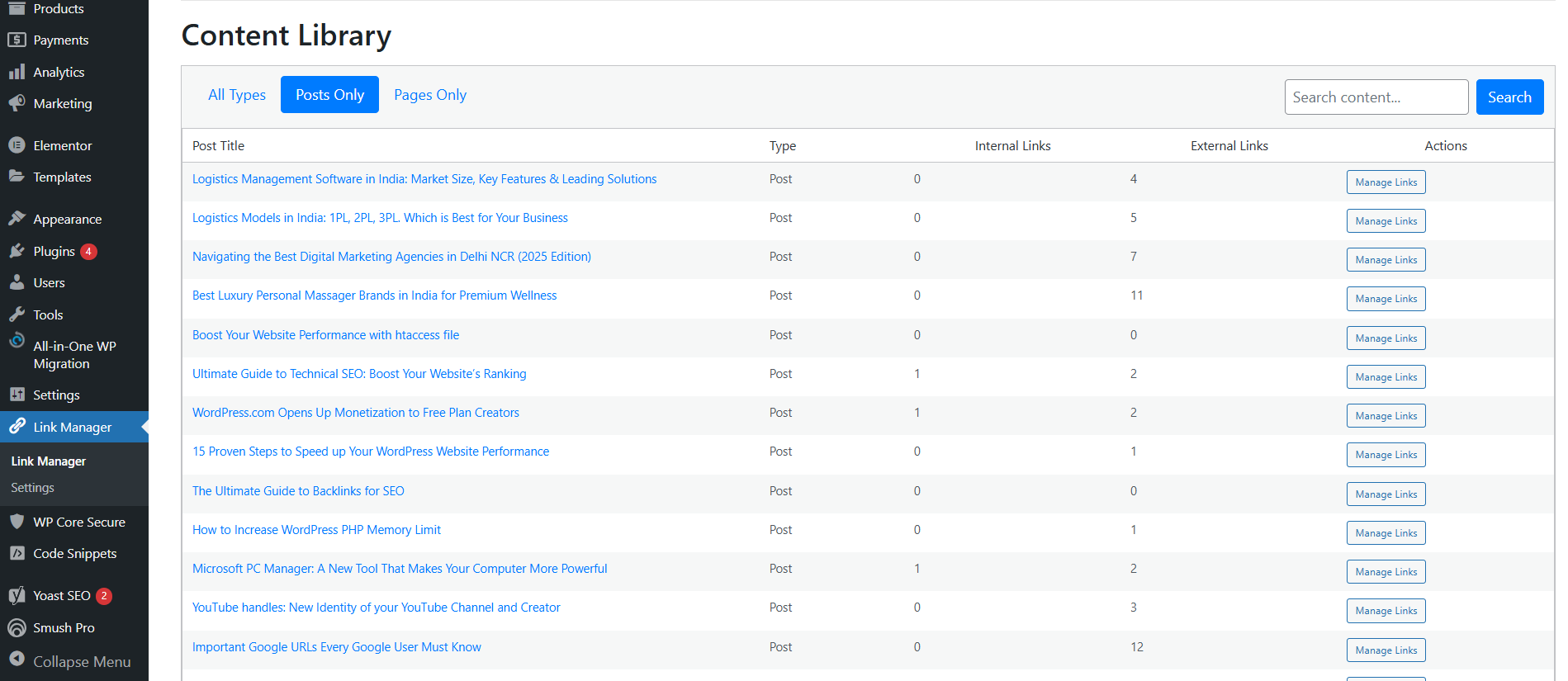External Link Manager WordPress Plugin